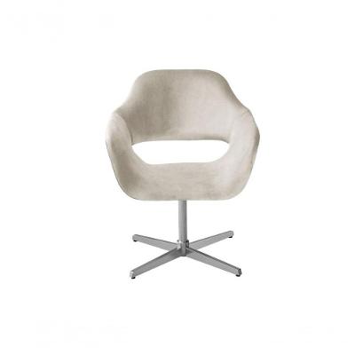 Poltrona Zara Giratória Base Metal Suede Espuma D28 Bege Bella Decor