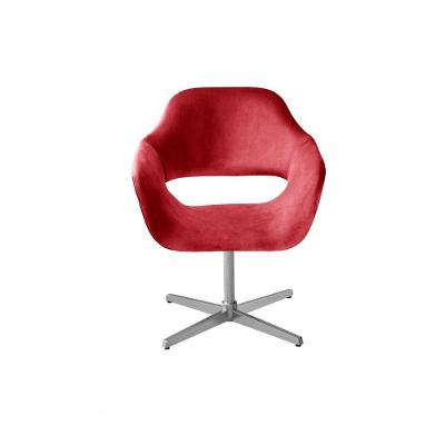 Poltrona Zara Giratória Base Metal Suede Vermelho Bella Decor