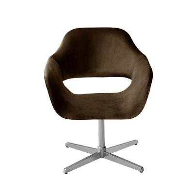Poltrona Zara Giratória Base Metal Veludo Marrom Bella Decor