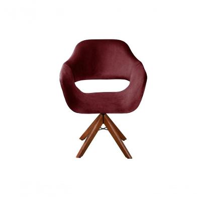 Poltrona Zara Giratória Base de Madeira Suede Bordô Bella Decor