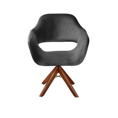 Poltrona Zara Giratória Base de Madeira Veludo Cinza 220 Bella Decor