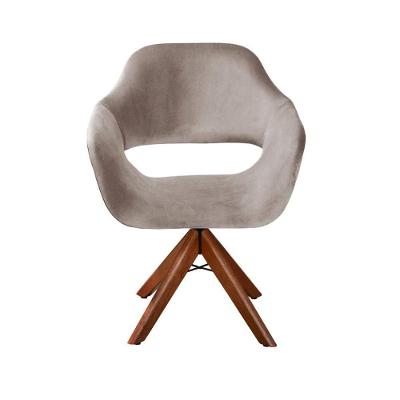Poltrona Zara Giratória Base de Madeira Veludo Capuccino 250 Bella Decor