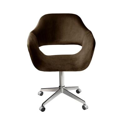Poltrona Zara Giratória com Rodinhas Veludo Marrom 260 Bella Decor