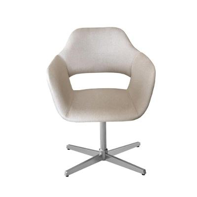 Poltrona Zara Giratória em Linho com Base de Metal Bege Bella Decor