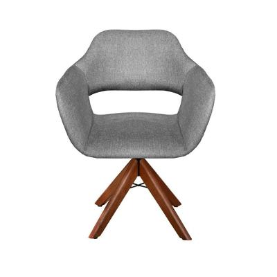 Poltrona Zara Base Giratória Madeira Espuma D28 Linho Cinza 320 Confortável Bella Decor