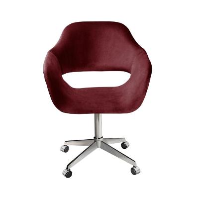 Poltrona Zara Giratória com Rodinhas Suede Bordô Bella Decor