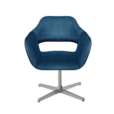 Poltrona Zara Giratória Base Metal Linho Azul 330 Espuma D28 Bella Decor