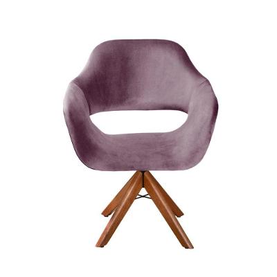Poltrona Zara Giratória Veludo Base de Madeira Roxo Bella Decor