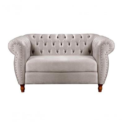 Sofá Nobreza 2 Lugares 153CM Bege Suede Fixo Estilo Clássico Encosto Capitonê Bella Decor