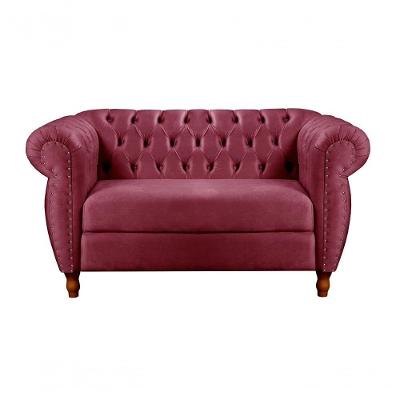 Sofá Nobreza 2 Lugares 153CM Bordô Veludo Fixo Encosto Capitonê Bella Decor