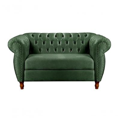 Sofá Nobreza 2 Lugares 153CM Verde Veludo Bella Decor Estilo Clássico Encosto Capitonê