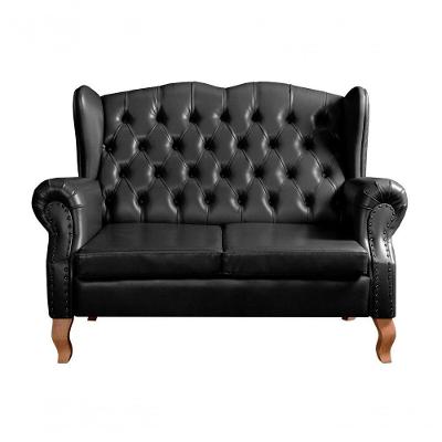 Sofá Imperador 2 Lugares 135CM Preto Couro Sintético Bella Decor