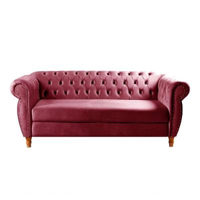 Sofá Nobreza 3 Lugares Fixo 203CM Bordô Suede Bella Decor para Sala e Escritório