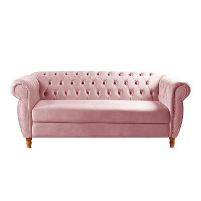 Sofá Nobreza 3 Lugares Fixo 203CM Rosê Veludo Chesterfield Clássico Bella Decor