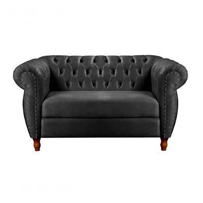 Sofá Nobreza 2 Lugares 153CM Preto Veludo Bella Decor para Sala e Escritório