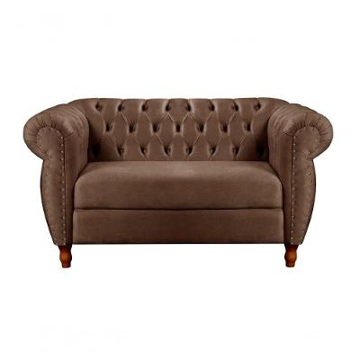 Sofá Nobreza 2 Lugares Fixo 153CM Marrom Veludo Bella Decor para Sala Escritório