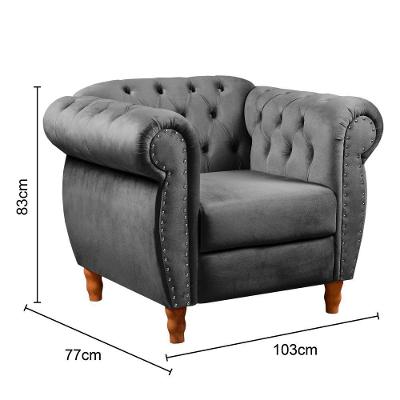 Sofá Nobreza Chesterfield 2 Lugares 103CM Cinza Veludo Clássico Bella Decor
