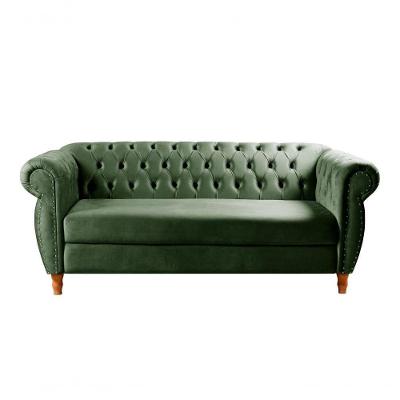 Sofá Nobreza 3 Lugares Fixo 203CM Verde Veludo Bella Decor Clássico