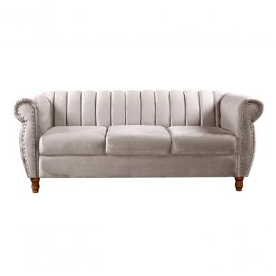 Sofá Realeza 3 Lugares 196CM Bege Suede Bella Decor Estilo Clássico Elegante