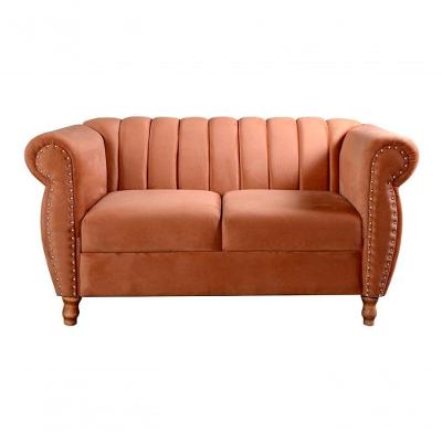 Sofá Realeza 2 Lugares 146CM Terracota Veludo Fixo Bella Decor