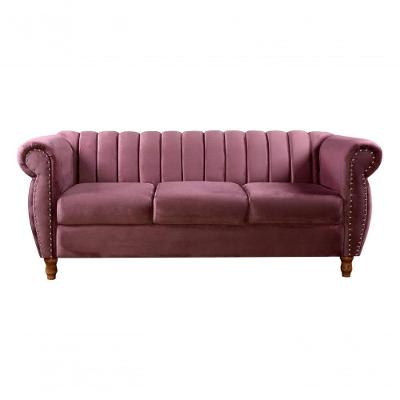 Sofá Realeza 3 Lugares 196CM Roxo 380 Veludo Fixo Clássico Bella Decor