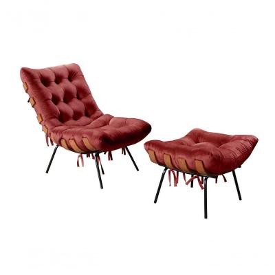 Poltrona com Puff Costela Suede Fibra Siliconada Bordô Bella Decor