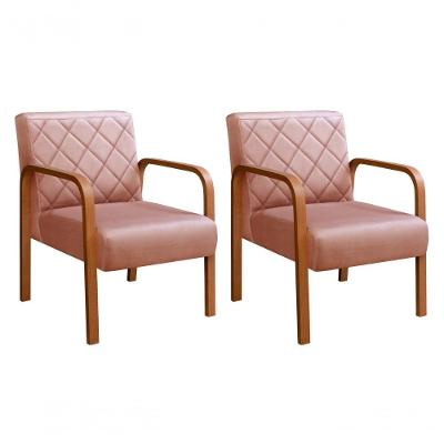Kit 2 Poltronas Lara Veludo Pés Palito Matelassê Rosê 390 Bella Decor