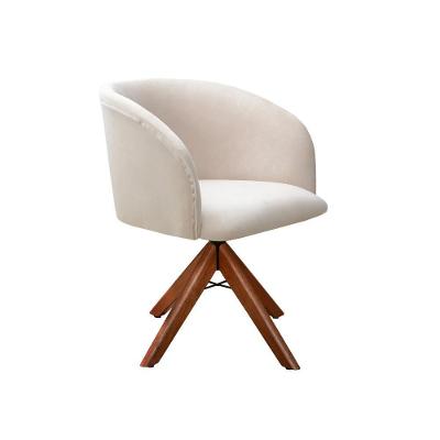Poltrona Atenas Giratória de Madeira Suede com Apoio para os Braços Bege Bella Decor