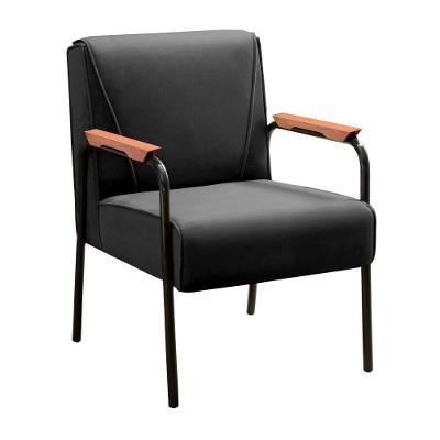 Poltrona Jade Decorativa Veludo Preto 410 com Braços de Metal Confortável Bella Decor