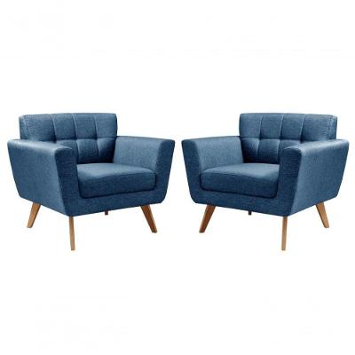 Kit 2 Poltronas Bruna Linho Pés Palito Espuma D26 Azul 330 Bella Decor