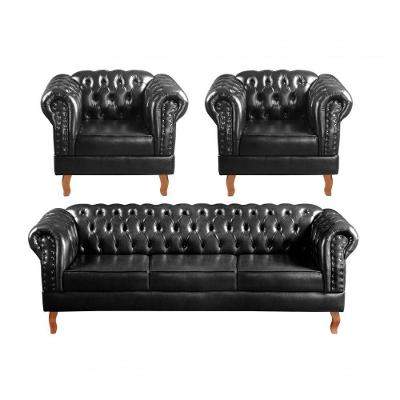 Conjunto de Sofás Dom Pedro 5 Lugares Preto Couríssimo Bella Decor