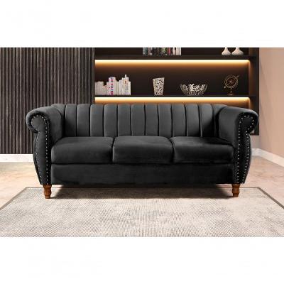 Conjunto Sofás Realeza 2 e 3 Lugares Fixo 146CM e 196CM Preto Veludo Bella Decor