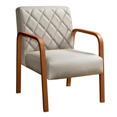 Poltrona Lara Linho Matelassê com Pés de Madeira Bege Bella Decor