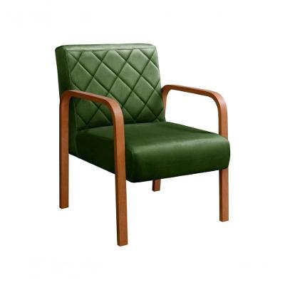 Poltrona Lara Veludo Ergonômica com Pés de Madeira Verde Bella Decor