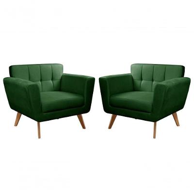 Kit 2 Poltronas Bruna Veludo Pés Palito Verde 270 Bella Decor