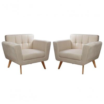 Kit 2 Poltronas Bruna Veludo Pés Palito D26 Capuccino 250 Bella Decor