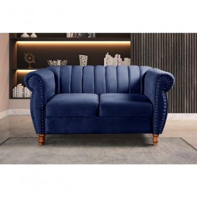 Conjunto Sofás Realeza 2 e 3 Lugares Veludo Azul Marinho Bella Decor