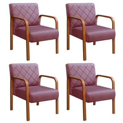 Kit 4 Poltronas Lara Veludo Pés Palito Ergonômicas Roxo 380 Bella Decor
