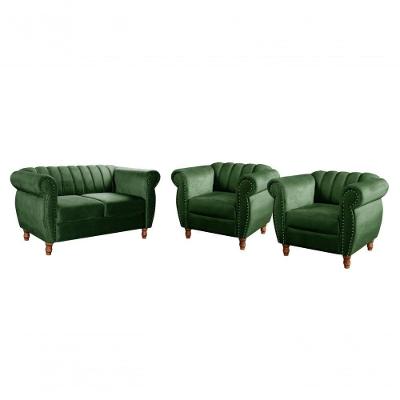 Conjunto de Sofá Realeza 4 Lugares Fixo Verde Veludo Bella Decor