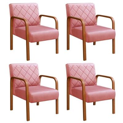 Kit 4 Poltronas Lara Suede Pés Palito Ergonômica Rosa 280 Bella Decor
