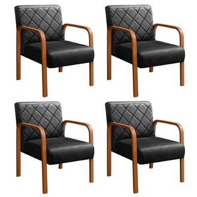 Kit 4 Poltronas Lara Veludo Pés Palito Ergonômica Preto 410 Bella Decor