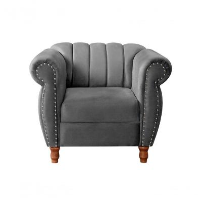 Poltrona Realeza Veludo Pés Torneados Espuma D28 Cinza Bella Decor