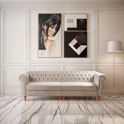 Sofá Nobreza 4 Lugares Chesterfield 252CM Caramelo Veludo Bella Decor
