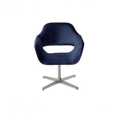Poltrona Zara Giratória Base Metal Veludo Azul 210 Bella Decor