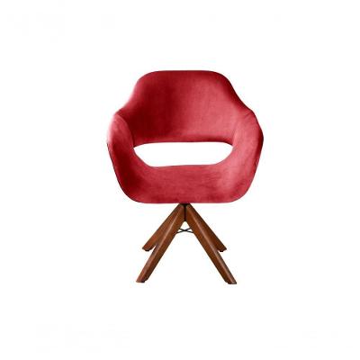 Poltrona Zara Giratória Base Madeira Suede Vermelho Bella Decor