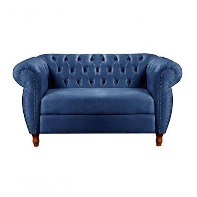 Sofá Nobreza 2 Lugares 153CM Azul Veludo Premium Bella Decor
