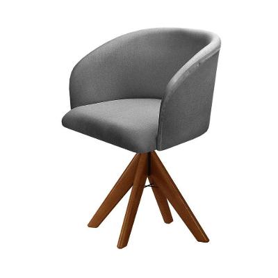 Poltrona Atenas Giratória de Madeira Suede Linho Cinza 320 Bella Decor