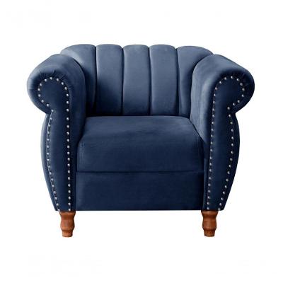 Poltrona Realeza Veludo com Pés Torneados Espuma D28 Azul Bella Decor