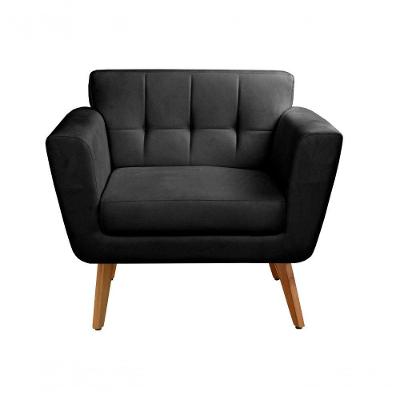 Poltrona Bruna Veludo Pés Palito Espuma D26 Preto Bella Decor