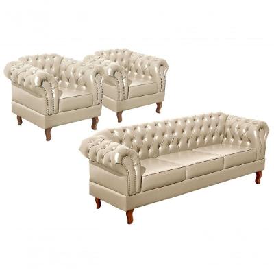 Conjunto Dom Pedro 3+1+1 Lugares Bege Couro Sintético Bella Decor